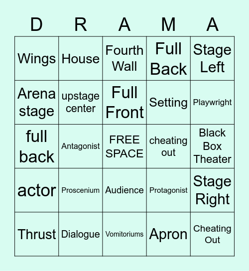 Theater Terms Review Bingo Card