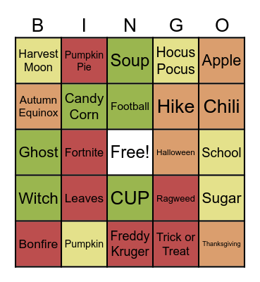 Fall Scavenger Hut Bingo Card