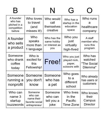 Fellowship Networking Bingo Card