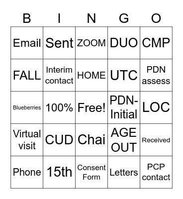 Activity Code B.I.N.G.O Bingo Card