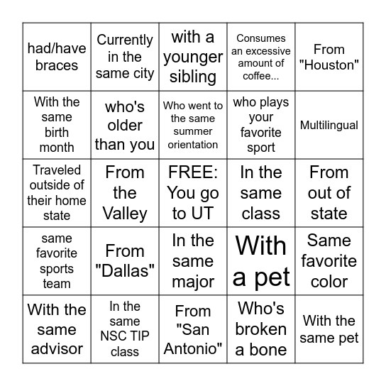 You met someone Bingo Card