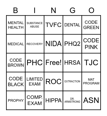 STRHS BINGO Card