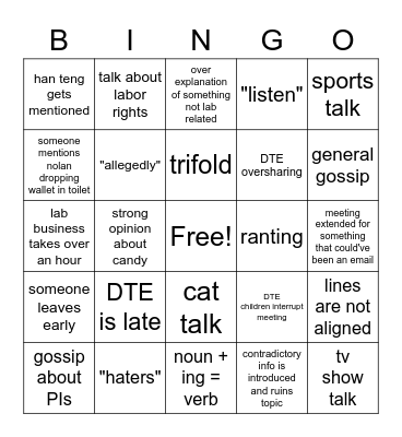DTE Meeting Bingo Card
