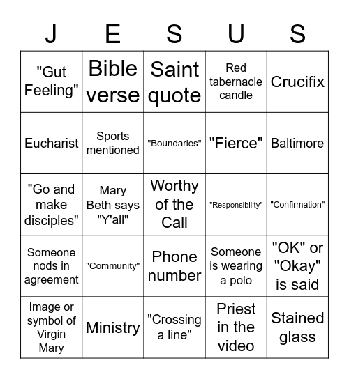 Worthy of the Call 2 Bingo Card