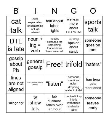 DTE Meeting Bingo Card