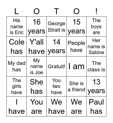 AVOIR et ÊTRE au présent Bingo Card