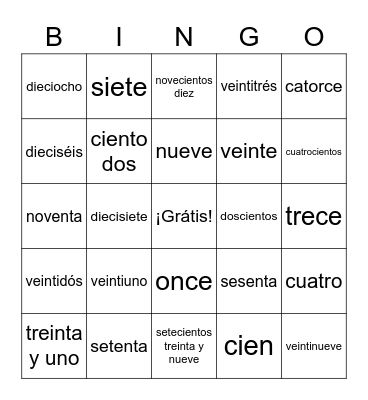 Números Bingo Card