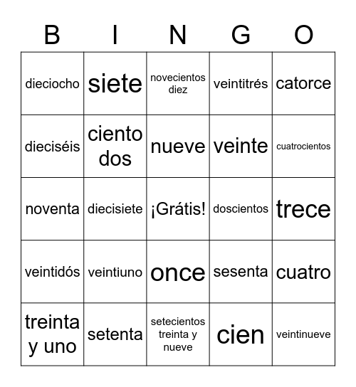 Números Bingo Card