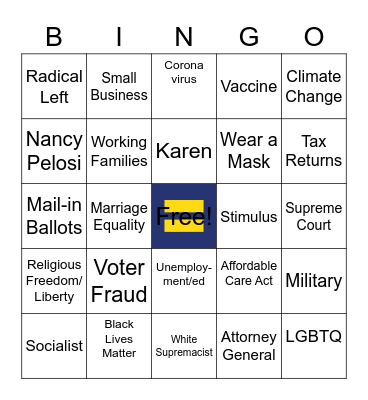 HRC Chicago - VP Debate Bingo Card