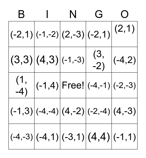 Solving Systems By Graphing Bingo Card