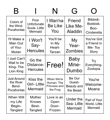 Disney Bingo Card