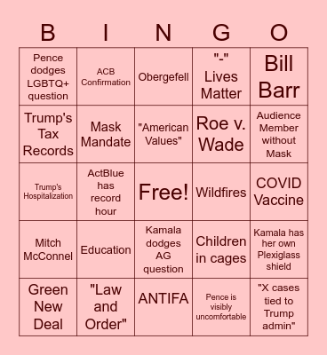 VP DEBATE BINGO!! Bingo Card