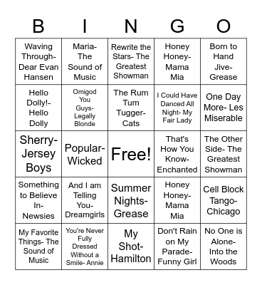 Musical Bingo Card