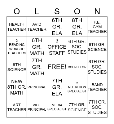 Who's At Olson? Bingo Card