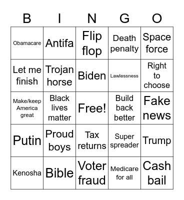 VP Debate Bingo Card