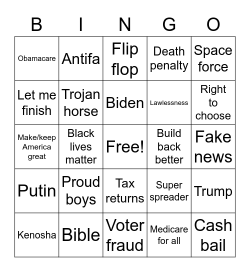 VP Debate Bingo Card