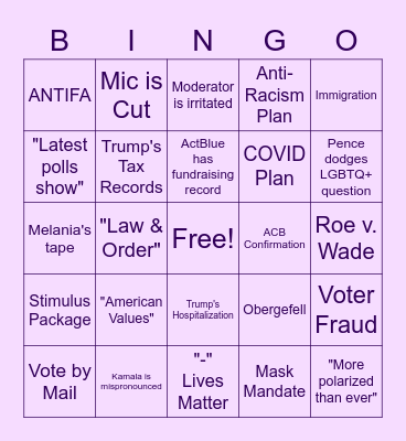 VP Debate Bingo!! Bingo Card