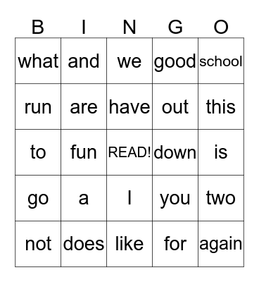 1st Grade Sight Words Bingo Card