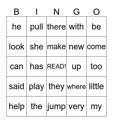 1st Grade Sight Words Bingo Card