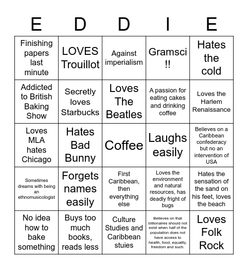 EDDIE ON PROCRASTINATION Bingo Card
