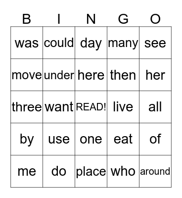 1st Grade Sight Words Bingo Card