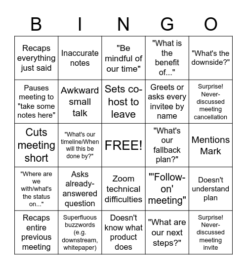 Zattacc! Bingo Card