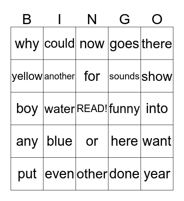 2nd Grade Sight Words Bingo Card