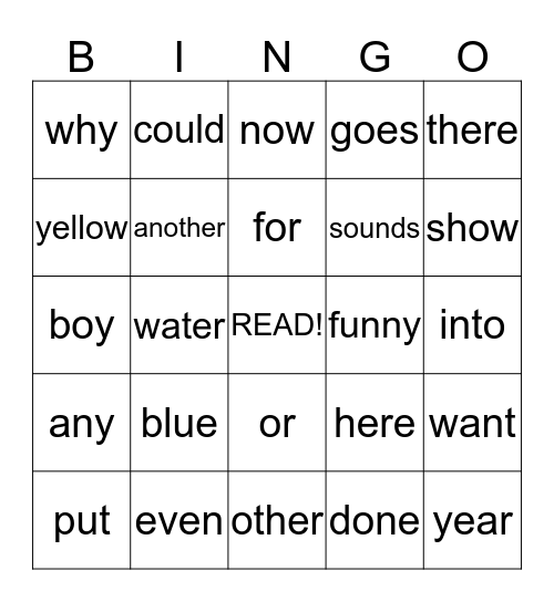 2nd Grade Sight Words Bingo Card