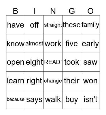 2nd Grade Sight Words Bingo Card