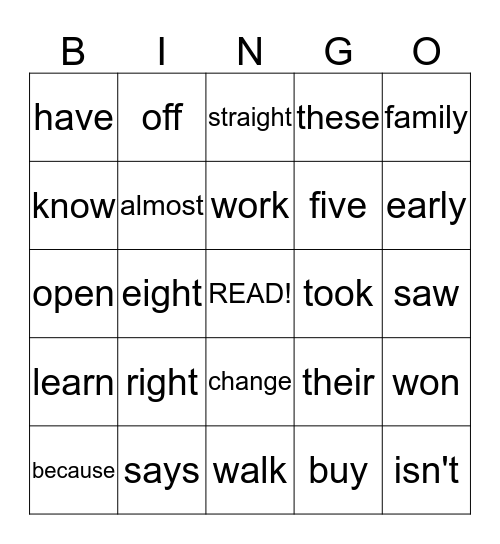 2nd Grade Sight Words Bingo Card