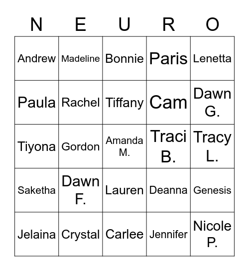 UNIVERSITY NEURO Bingo Card