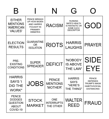 VP DEBATE BINGO Card