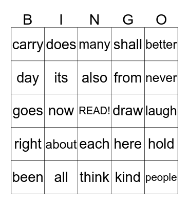 3rd Grade Sight Words Bingo Card