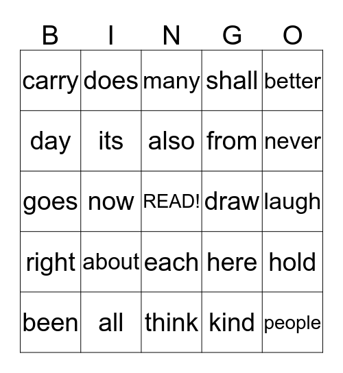 3rd Grade Sight Words Bingo Card