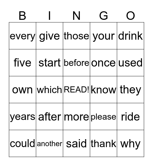 4th Grade Sight Words Bingo Card