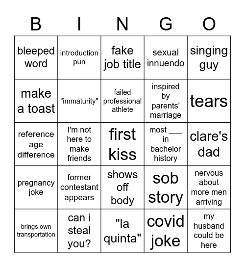 BACHELORETTE Bingo Card