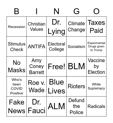 Vice Presidential Debate Bingo Card