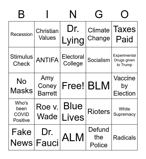 Vice Presidential Debate Bingo Card