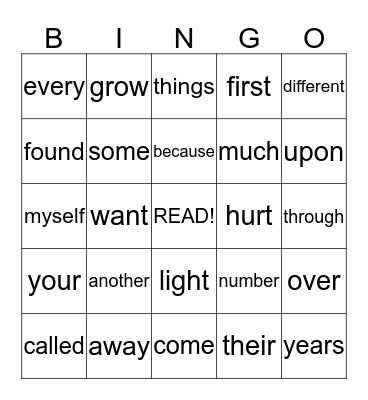 5th Grade Sight Words Bingo Card