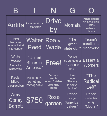 VP Debate Bingo Card