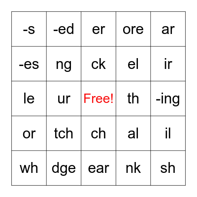 Unit One - Phonics Review Bingo Card