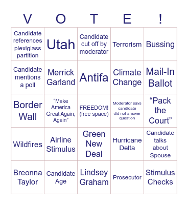 Vice Presidential Debate Bingo Card