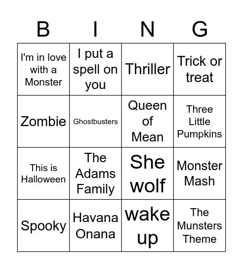 Halloween Bingo Music Bingo Card