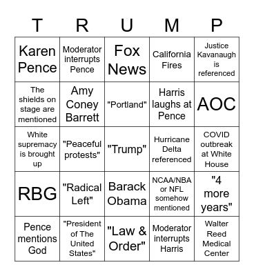 Biden/Harris 2020 Bingo Card