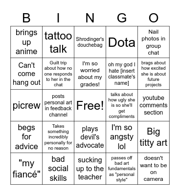 Greta's Habits Bingo Card