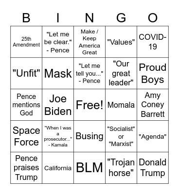 VP Debate Bingo Card