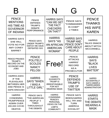 VP DEBATE BINGO Card