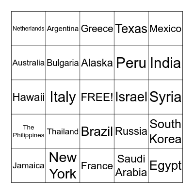 Music Around The World Bingo Card