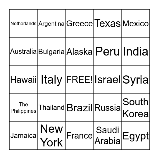 Music Around The World Bingo Card