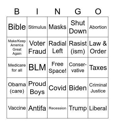 VP Debate Bingo Card